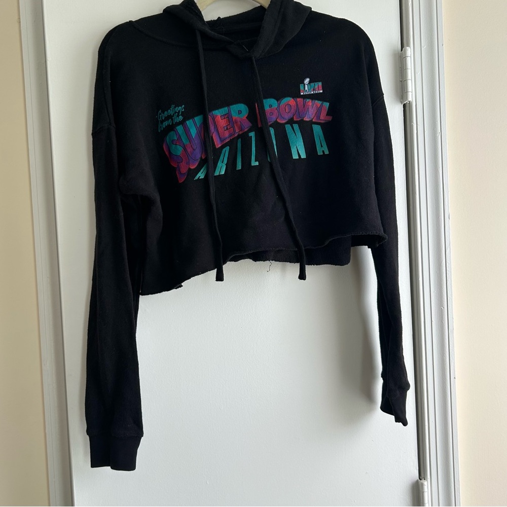 Superbowl LVII Cropped Raw Hem Hoodie Kansas City vs Eagles
